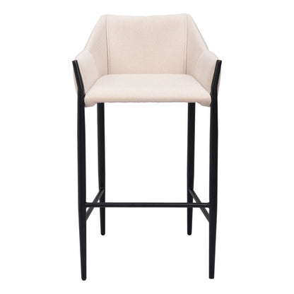 30" Beige And Black Fabric And Steel Bar Height Bar Chair HomeRoots