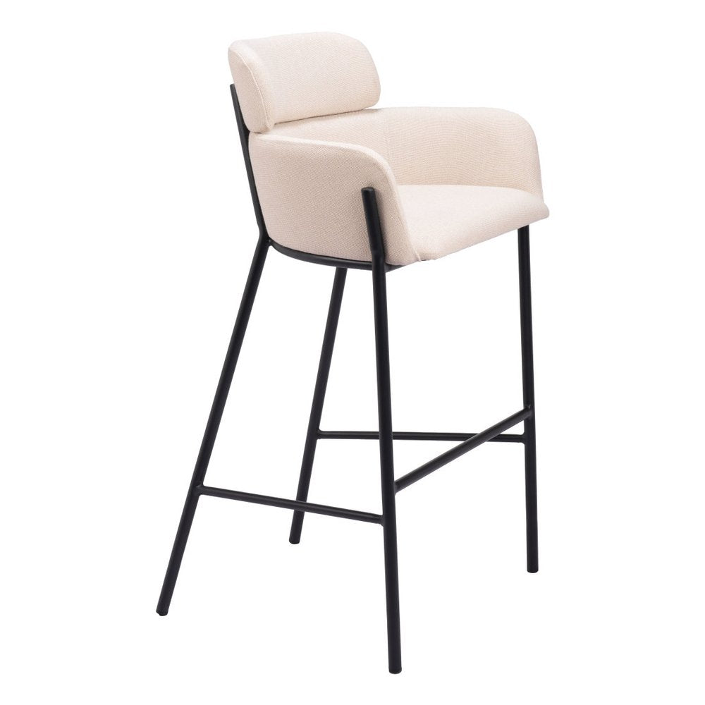 30" Beige And Black Fabric And Steel Bar Height Bar Chair HomeRoots