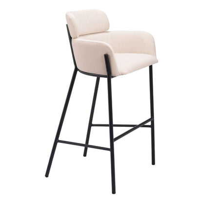 30" Beige And Black Fabric And Steel Bar Height Bar Chair HomeRoots