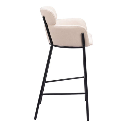 30" Beige And Black Fabric And Steel Bar Height Bar Chair HomeRoots