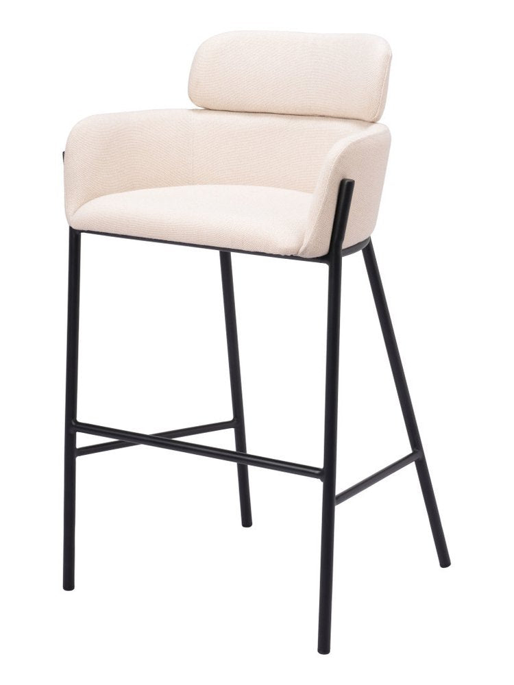 30" Beige And Black Fabric And Steel Bar Height Bar Chair HomeRoots
