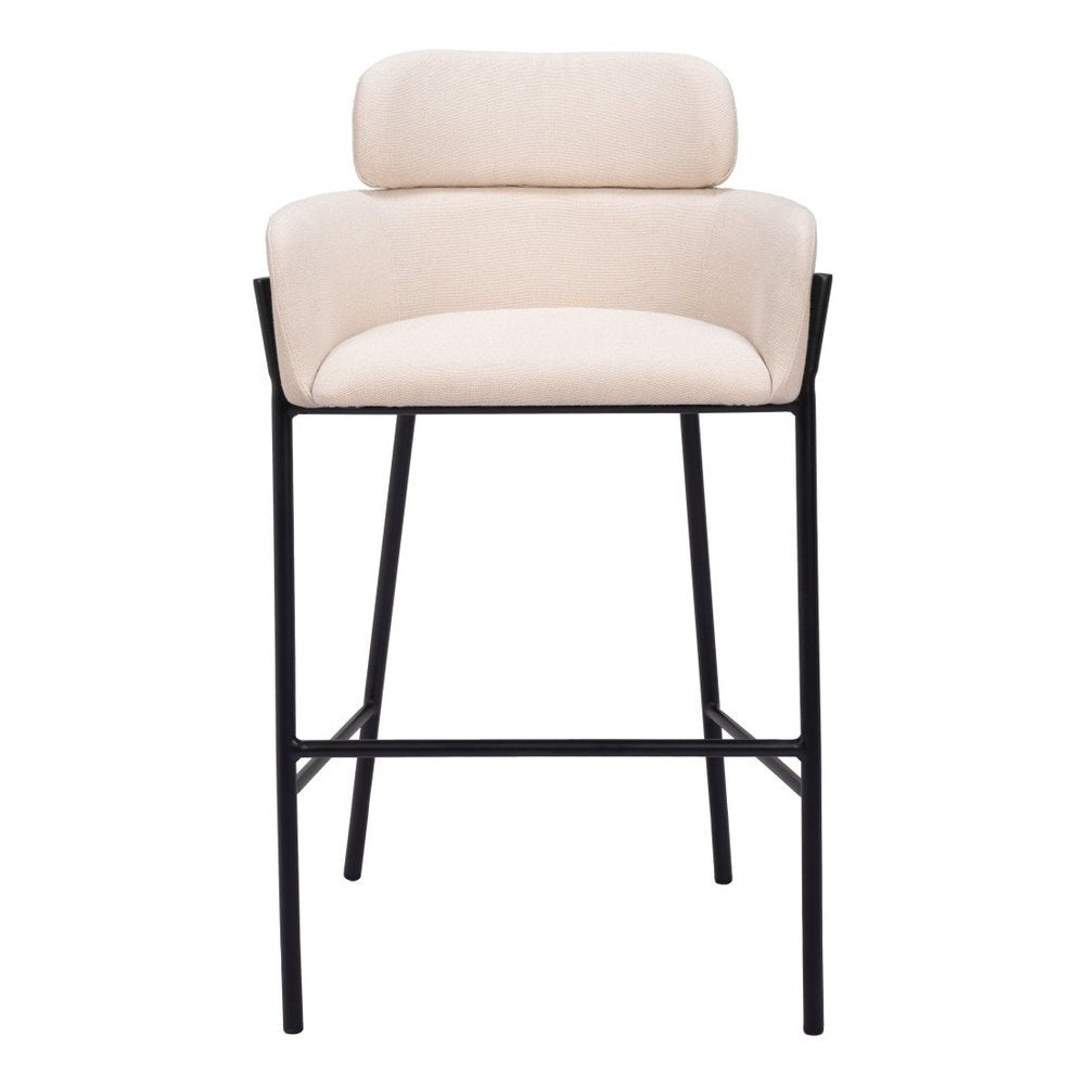30" Beige And Black Fabric And Steel Bar Height Bar Chair HomeRoots