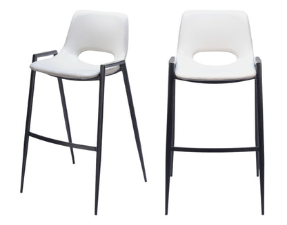 Set of Two 30" White And Black Faux Leather And Fabric And Steel Low Back Bar Height Bar Chairs HomeRoots