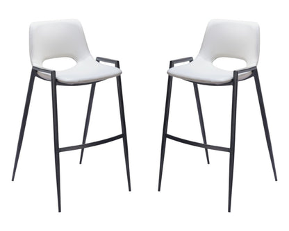 Set of Two 30" White And Black Faux Leather And Fabric And Steel Low Back Bar Height Bar Chairs HomeRoots