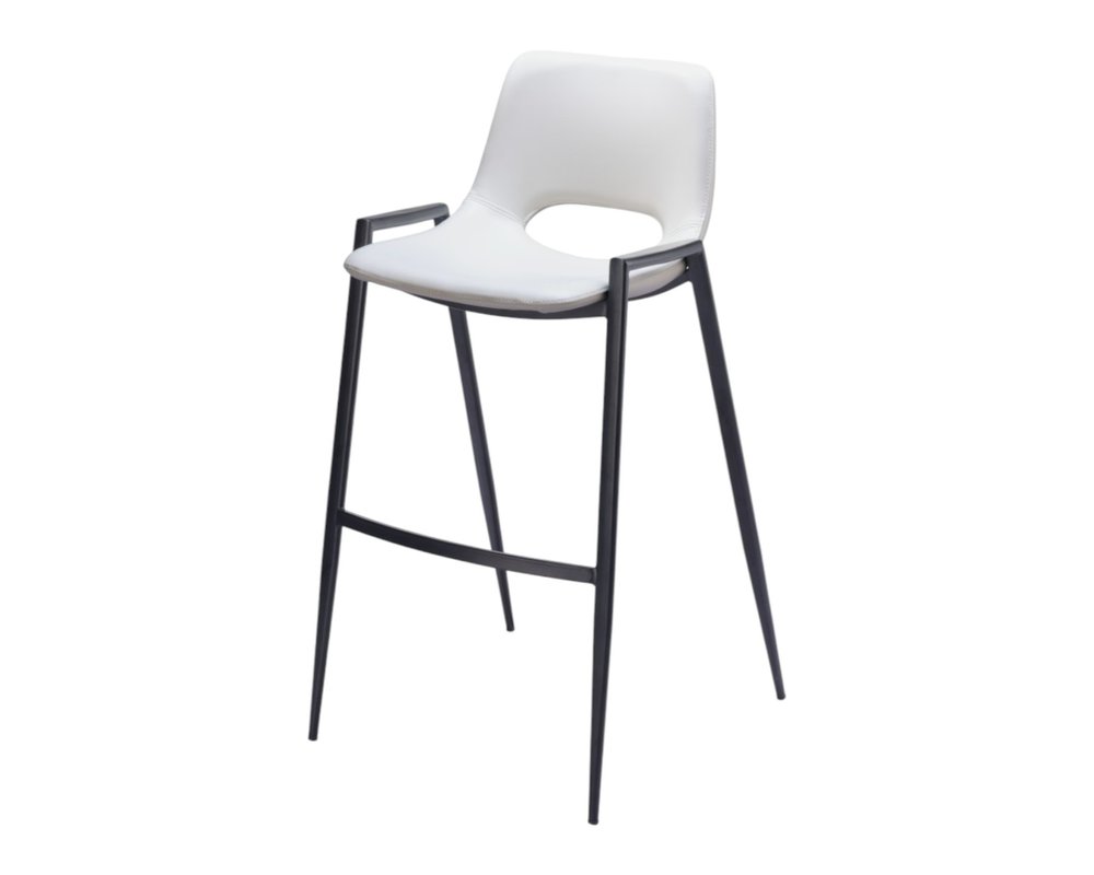 Set of Two 30" White And Black Faux Leather And Fabric And Steel Low Back Bar Height Bar Chairs HomeRoots