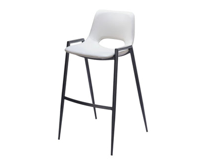 Set of Two 30" White And Black Faux Leather And Fabric And Steel Low Back Bar Height Bar Chairs HomeRoots