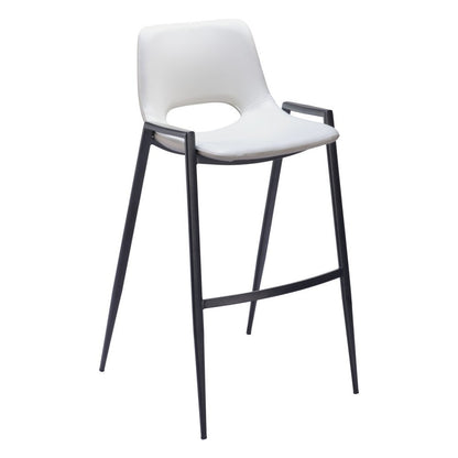 Set of Two 30" White And Black Faux Leather And Fabric And Steel Low Back Bar Height Bar Chairs HomeRoots