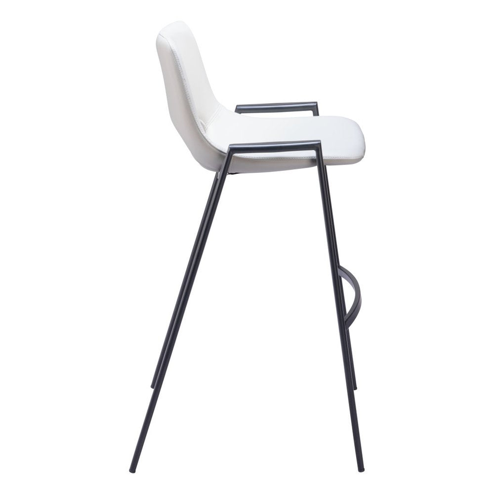 Set of Two 30" White And Black Faux Leather And Fabric And Steel Low Back Bar Height Bar Chairs HomeRoots