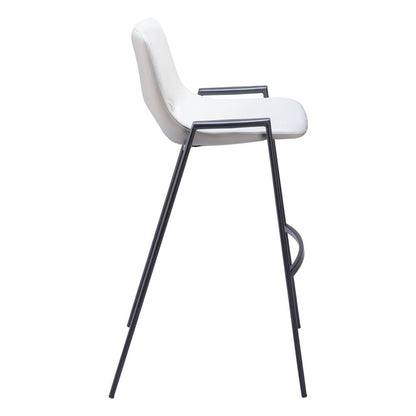Set of Two 30" White And Black Faux Leather And Fabric And Steel Low Back Bar Height Bar Chairs HomeRoots