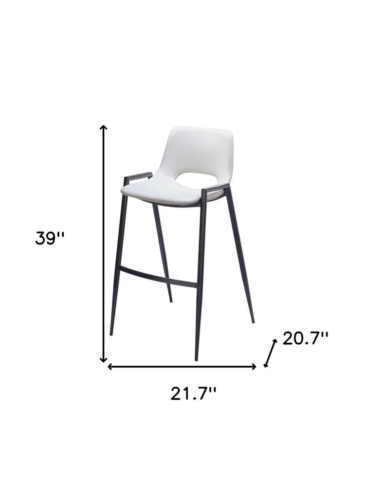 Set of Two 30" White And Black Faux Leather And Fabric And Steel Low Back Bar Height Bar Chairs HomeRoots