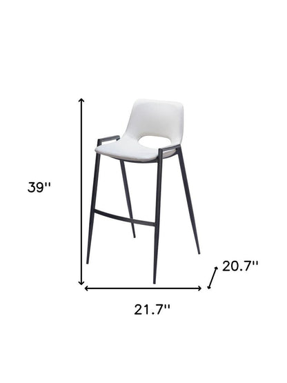 Set of Two 30" White And Black Faux Leather And Fabric And Steel Low Back Bar Height Bar Chairs HomeRoots