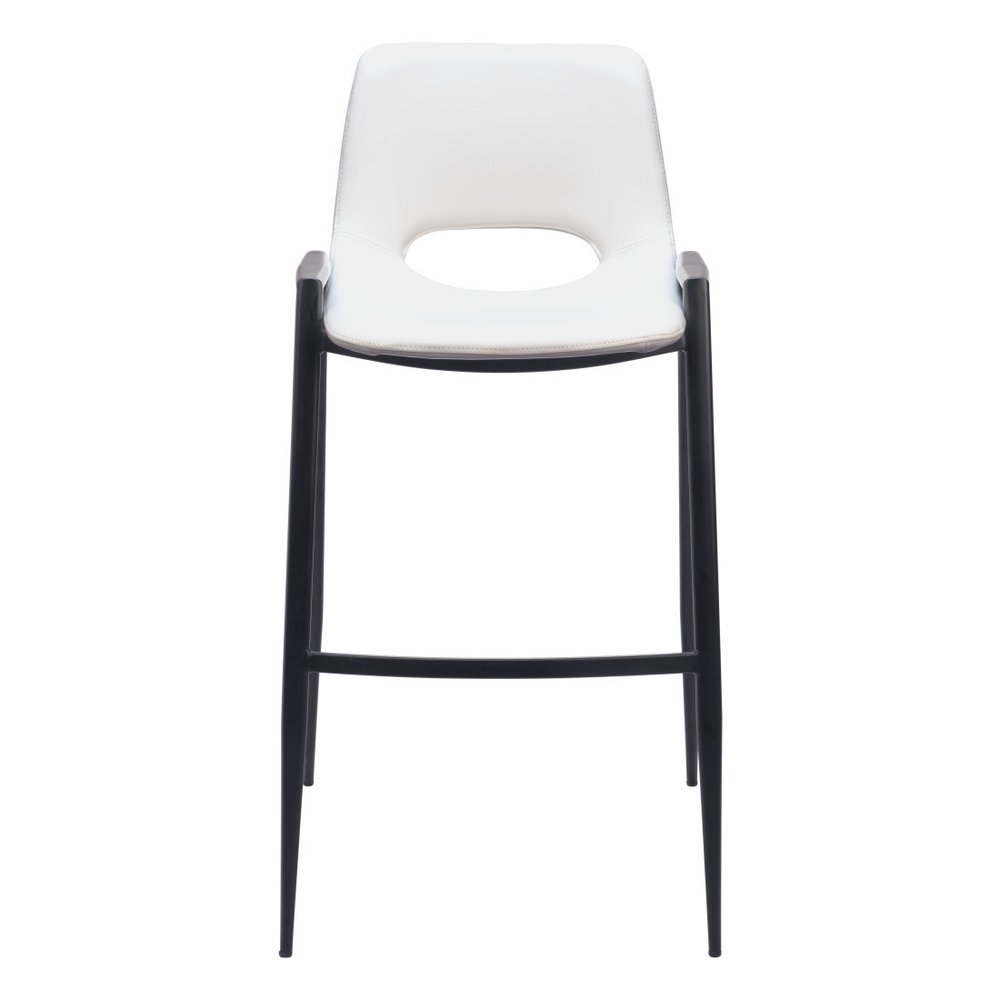Set of Two 30" White And Black Faux Leather And Fabric And Steel Low Back Bar Height Bar Chairs HomeRoots