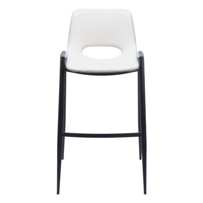 Set of Two 30" White And Black Faux Leather And Fabric And Steel Low Back Bar Height Bar Chairs HomeRoots