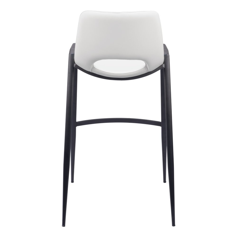 Set of Two 30" White And Black Faux Leather And Fabric And Steel Low Back Bar Height Bar Chairs HomeRoots