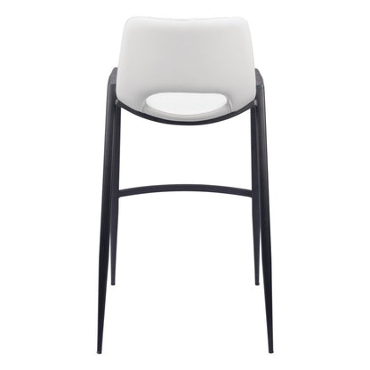 Set of Two 30" White And Black Faux Leather And Fabric And Steel Low Back Bar Height Bar Chairs HomeRoots