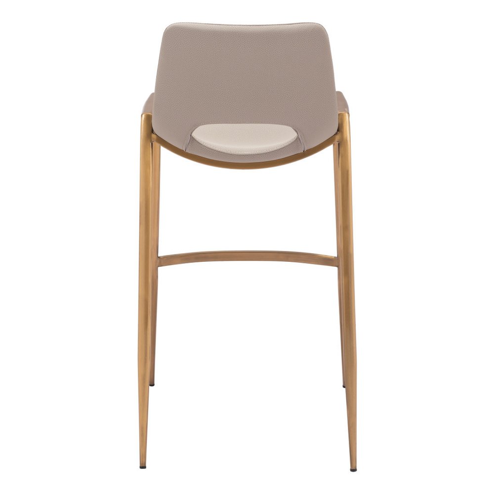 Set of Two 30" Beige And Gold Faux Leather And Fabric And Steel Low Back Bar Height Bar Chairs HomeRoots