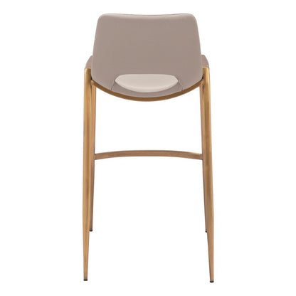 Set of Two 30" Beige And Gold Faux Leather And Fabric And Steel Low Back Bar Height Bar Chairs HomeRoots