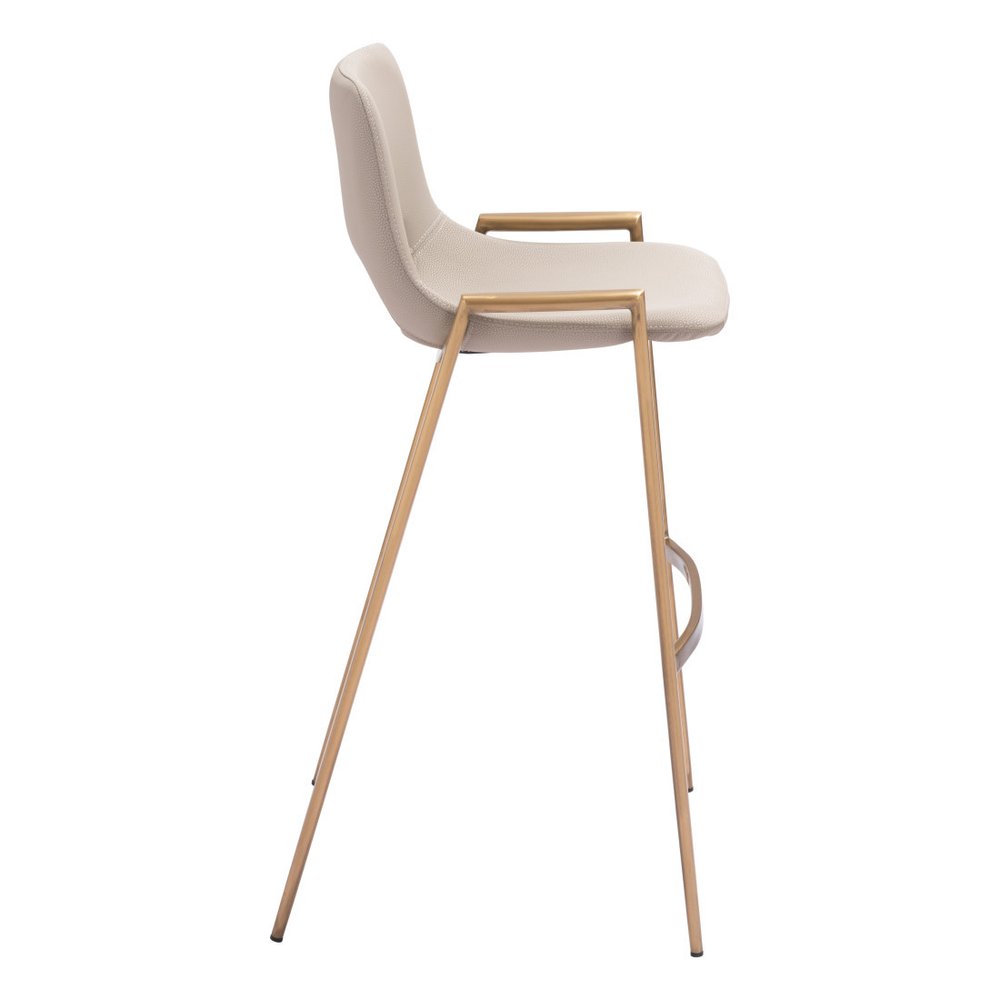Set of Two 30" Beige And Gold Faux Leather And Fabric And Steel Low Back Bar Height Bar Chairs HomeRoots