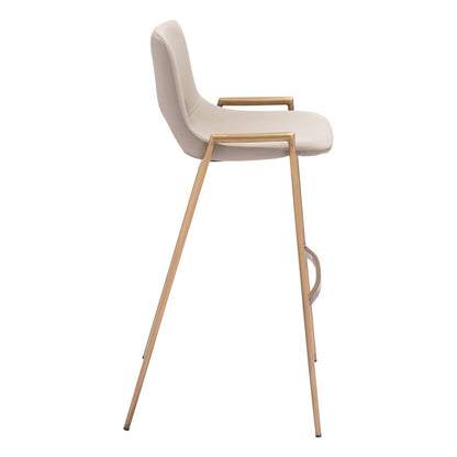 Set of Two 30" Beige And Gold Faux Leather And Fabric And Steel Low Back Bar Height Bar Chairs HomeRoots