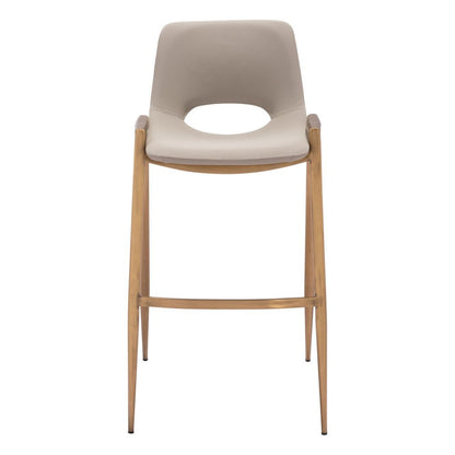 Set of Two 30" Beige And Gold Faux Leather And Fabric And Steel Low Back Bar Height Bar Chairs HomeRoots