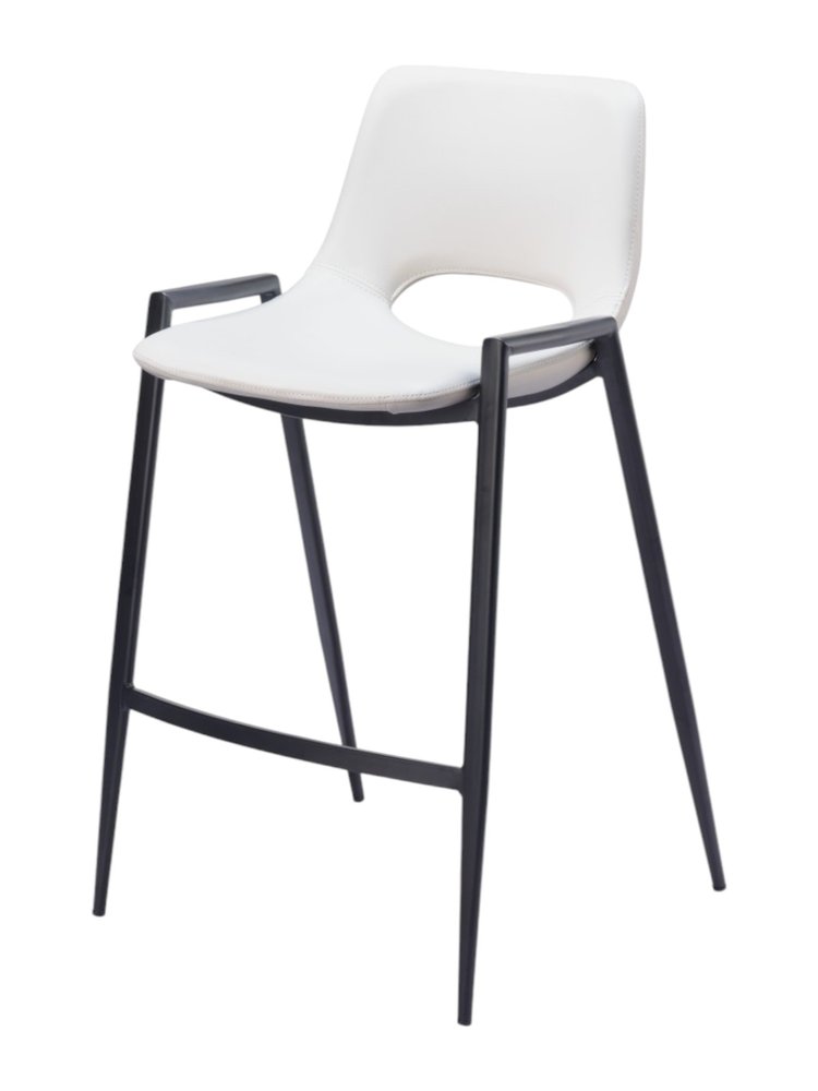 Set of Two 26" White And Black Faux Leather And Fabric And Steel Low Back Counter Height Bar Chairs HomeRoots