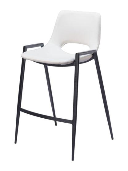 Set of Two 26" White And Black Faux Leather And Fabric And Steel Low Back Counter Height Bar Chairs HomeRoots