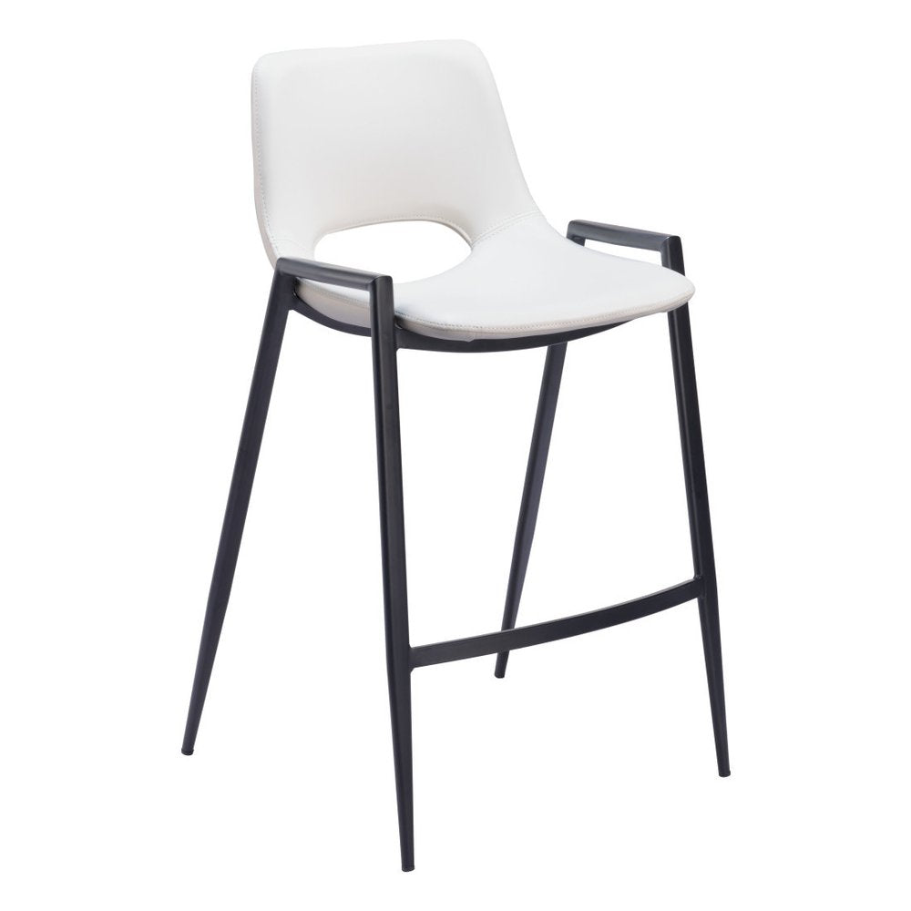 Set of Two 26" White And Black Faux Leather And Fabric And Steel Low Back Counter Height Bar Chairs HomeRoots