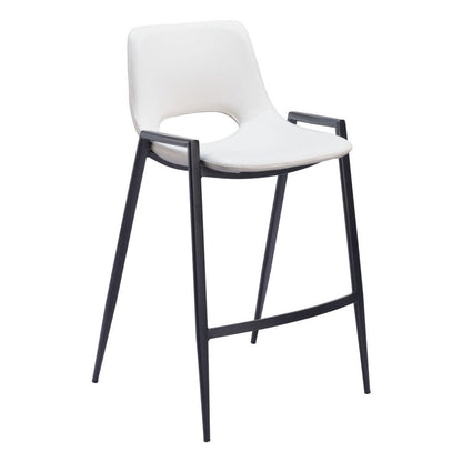 Set of Two 26" White And Black Faux Leather And Fabric And Steel Low Back Counter Height Bar Chairs HomeRoots