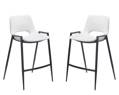 Set of Two 26" White And Black Faux Leather And Fabric And Steel Low Back Counter Height Bar Chairs HomeRoots