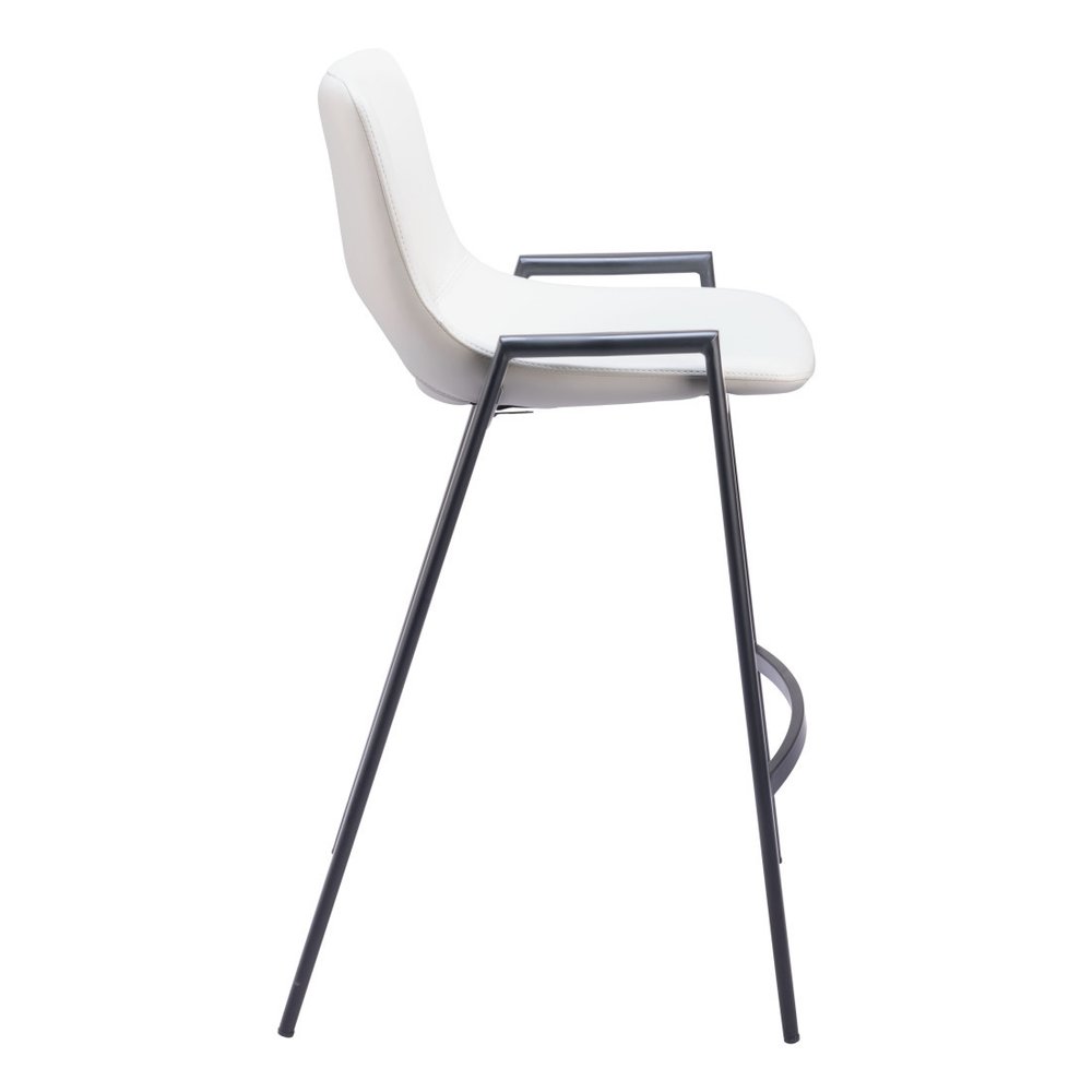 Set of Two 26" White And Black Faux Leather And Fabric And Steel Low Back Counter Height Bar Chairs HomeRoots