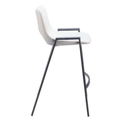Set of Two 26" White And Black Faux Leather And Fabric And Steel Low Back Counter Height Bar Chairs HomeRoots