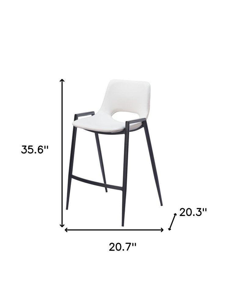 Set of Two 26" White And Black Faux Leather And Fabric And Steel Low Back Counter Height Bar Chairs HomeRoots