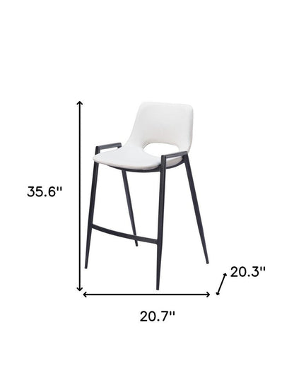 Set of Two 26" White And Black Faux Leather And Fabric And Steel Low Back Counter Height Bar Chairs HomeRoots