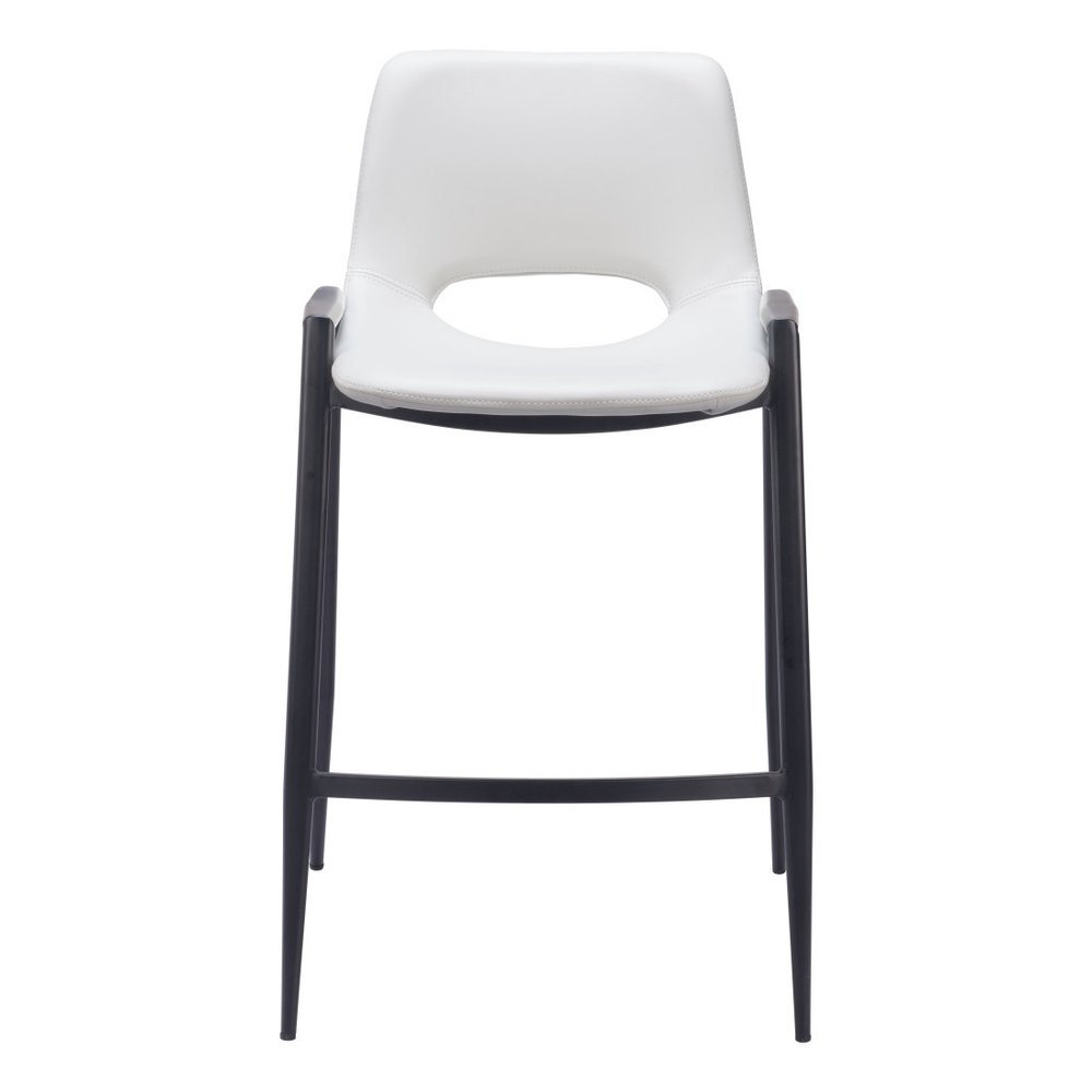 Set of Two 26" White And Black Faux Leather And Fabric And Steel Low Back Counter Height Bar Chairs HomeRoots