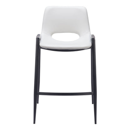 Set of Two 26" White And Black Faux Leather And Fabric And Steel Low Back Counter Height Bar Chairs HomeRoots