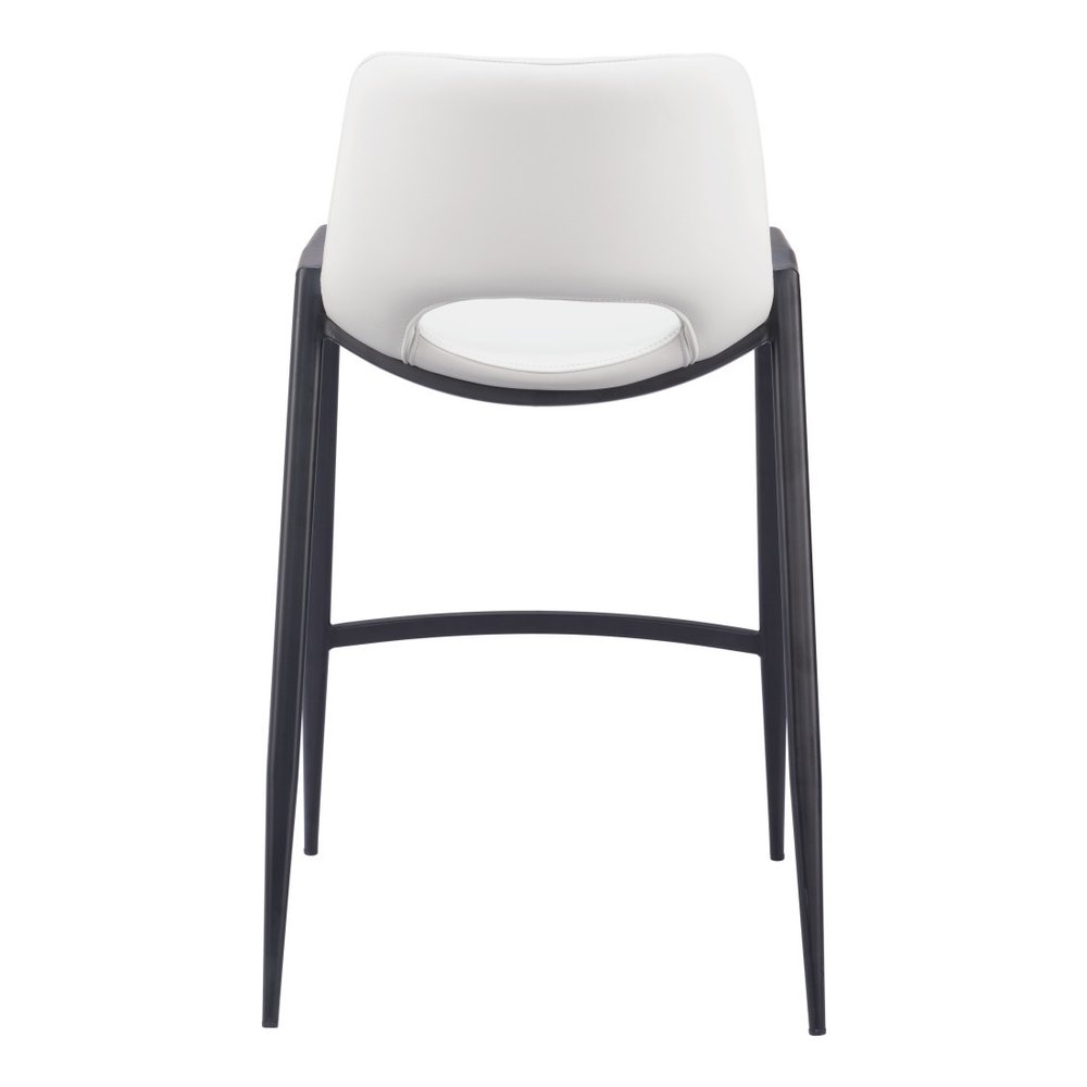 Set of Two 26" White And Black Faux Leather And Fabric And Steel Low Back Counter Height Bar Chairs HomeRoots