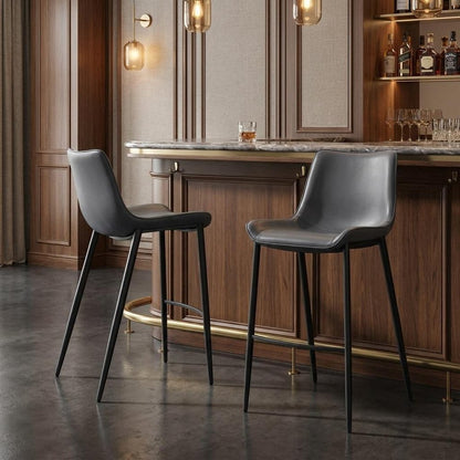 Set of Two 30" Dark Gray And Black Faux Leather And Fabric And Steel Bar Height Bar Chairs HomeRoots