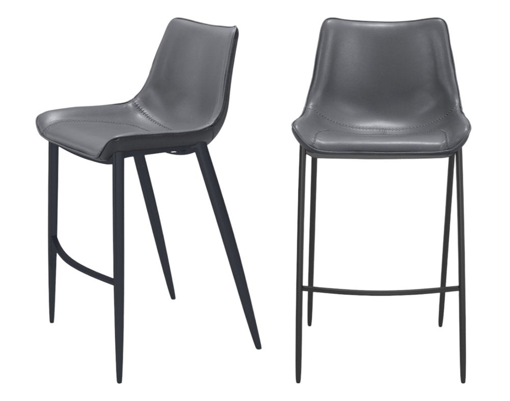 Set of Two 30" Dark Gray And Black Faux Leather And Fabric And Steel Bar Height Bar Chairs HomeRoots