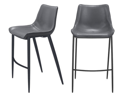 Set of Two 30" Dark Gray And Black Faux Leather And Fabric And Steel Bar Height Bar Chairs HomeRoots