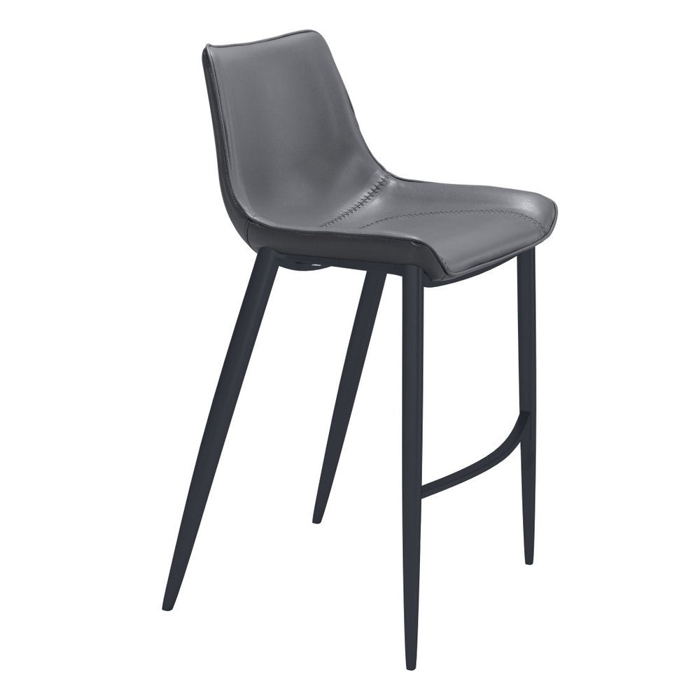 Set of Two 30" Dark Gray And Black Faux Leather And Fabric And Steel Bar Height Bar Chairs HomeRoots