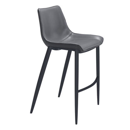 Set of Two 30" Dark Gray And Black Faux Leather And Fabric And Steel Bar Height Bar Chairs HomeRoots