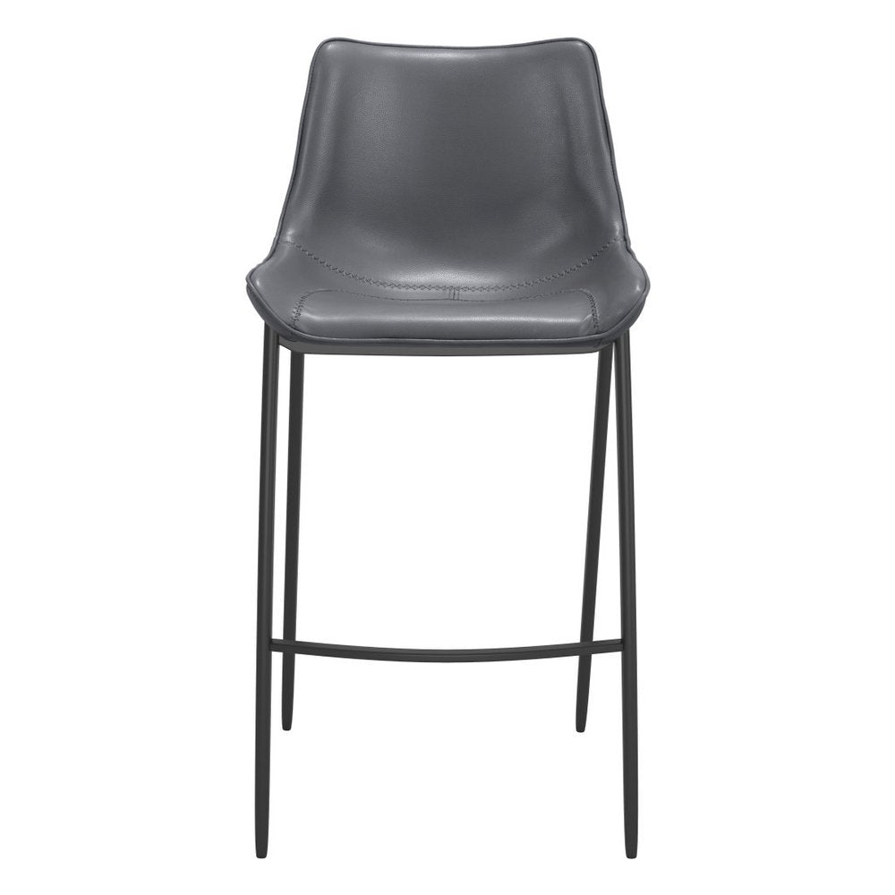 Set of Two 30" Dark Gray And Black Faux Leather And Fabric And Steel Bar Height Bar Chairs HomeRoots