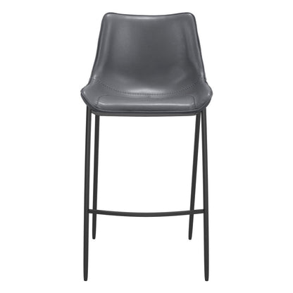 Set of Two 30" Dark Gray And Black Faux Leather And Fabric And Steel Bar Height Bar Chairs HomeRoots