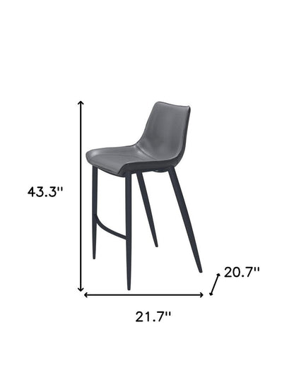Set of Two 30" Dark Gray And Black Faux Leather And Fabric And Steel Bar Height Bar Chairs HomeRoots