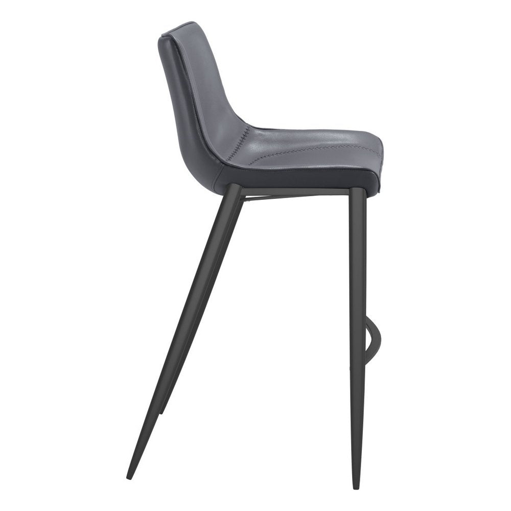Set of Two 30" Dark Gray And Black Faux Leather And Fabric And Steel Bar Height Bar Chairs HomeRoots