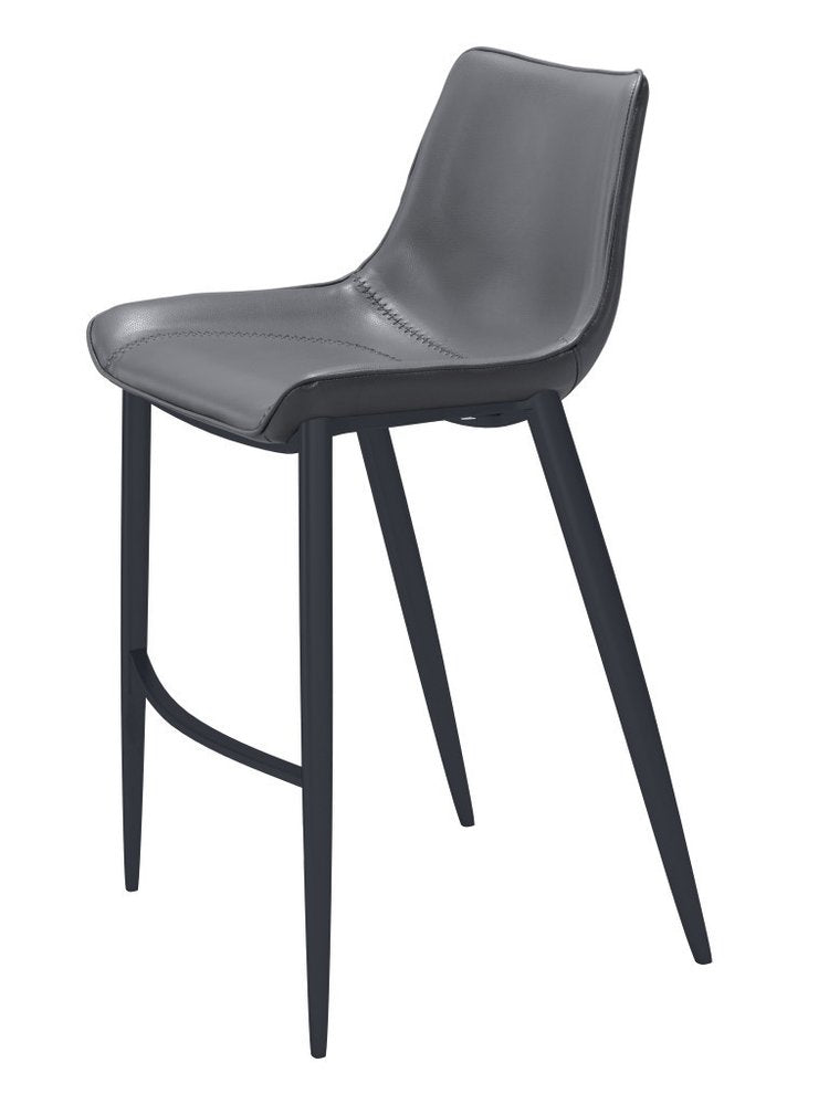 Set of Two 30" Dark Gray And Black Faux Leather And Fabric And Steel Bar Height Bar Chairs HomeRoots