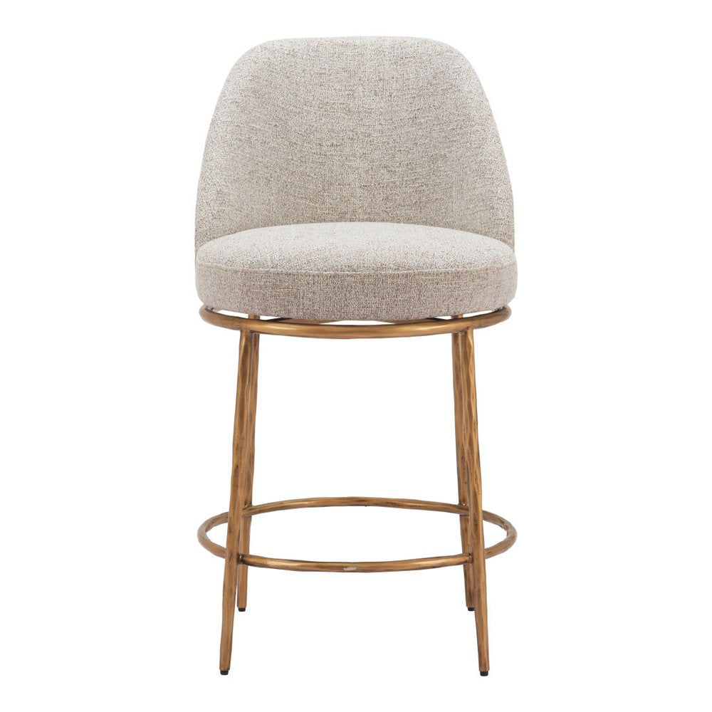24" Beige And Gold Fabric And Steel Counter Height Swivel Bar Chair HomeRoots