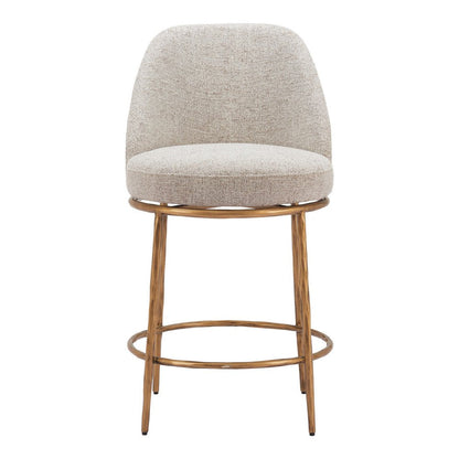 24" Beige And Gold Fabric And Steel Counter Height Swivel Bar Chair HomeRoots