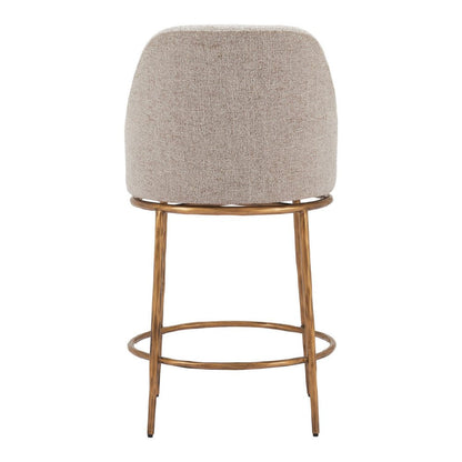24" Beige And Gold Fabric And Steel Counter Height Swivel Bar Chair HomeRoots