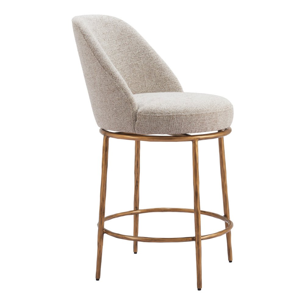 24" Beige And Gold Fabric And Steel Counter Height Swivel Bar Chair HomeRoots
